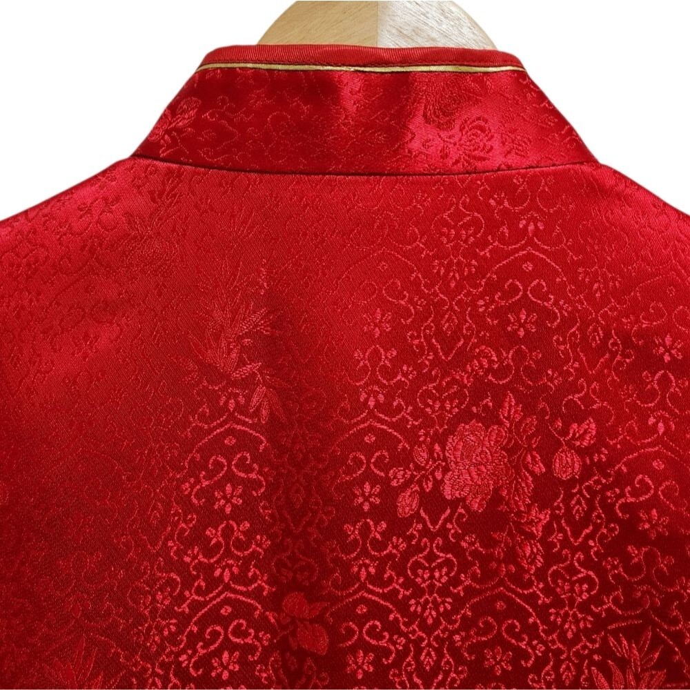 Chinese Womens Tang Jacket Red Gold Floral Satin Knot Asian Party Wedding Sz L - Picture 4 of 10